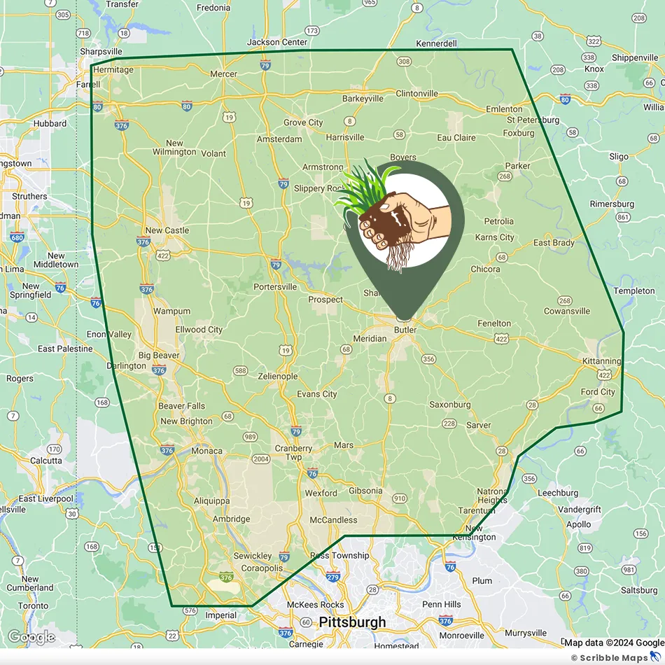 Custom Lawn Care Service Area Map Butler PA